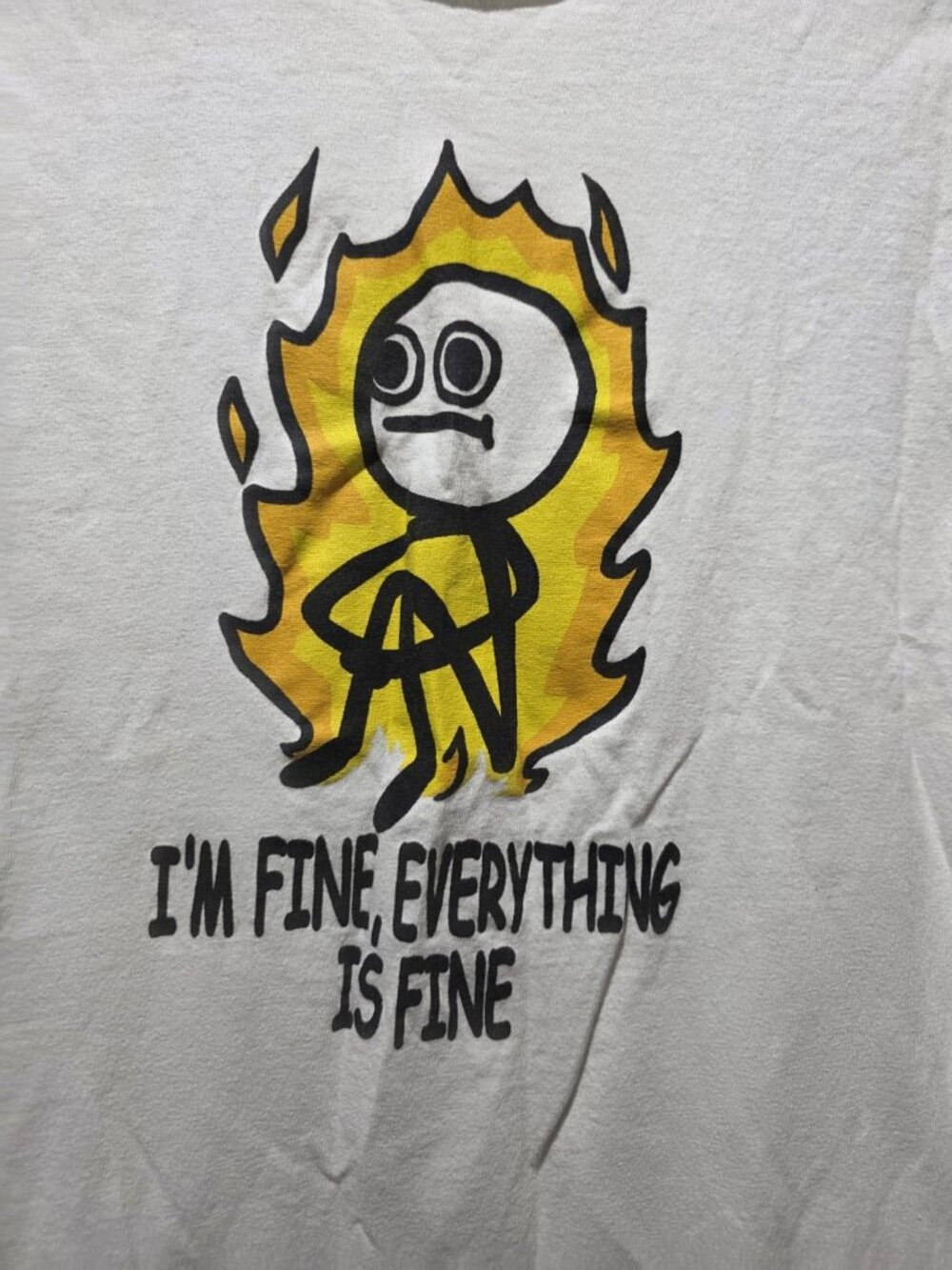 DOM White "I'm Fine" Graphic Print Short Sleeve Crew Neck T-Shirt Adult Small - Picture 2 of 6